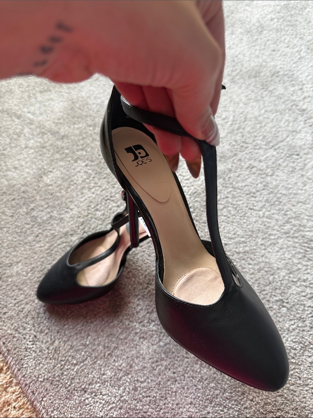 Joe's Jeans Black T-Strap Pointed Toe Stiletto Heels